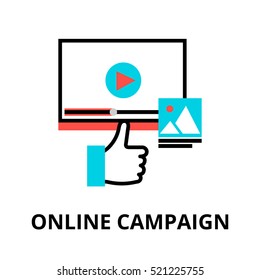 Modern flat thin line design vector illustration, concept of online compaign and internet marketing analysis, for graphic and web design