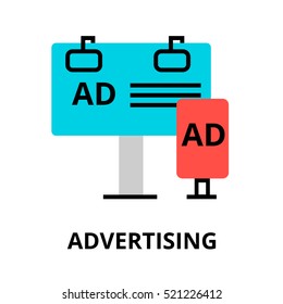 Modern flat thin line design vector illustration, concept of advertising, marketing and promotion process, for graphic and web design