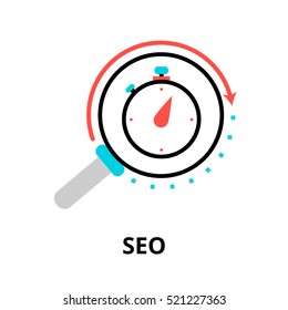 Modern flat thin line design vector illustration, concept of seo optimization in search engine, for graphic and web design
