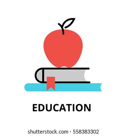 Modern flat thin line design vector illustration, icon of education process, learning in educational institution and items of study equipment, for graphic and web design.