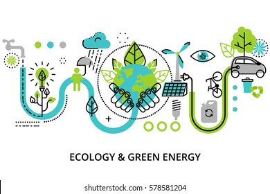Modern flat thin line design vector illustration, infographic concept of ecology problem, green energy and alternative fuel, for graphic and web design