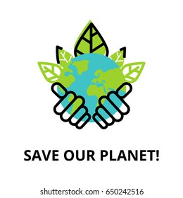 Modern flat thin line design icon, vector illustration, infographic concept of ecology and saving our planet for graphic and web design