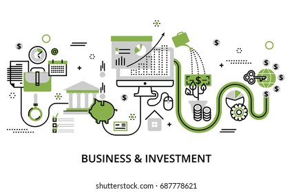 Modern Flat Thin Line Design Vector Illustration, Infographic Concept Of Business And Investment, For Graphic And Web Design