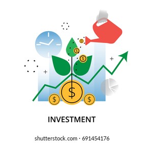 Modern flat thin line design vector illustration, infographic concept of investing to business and finance process, for graphic and web design