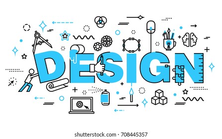 Modern flat thin line design vector illustration, concept of design process and web development, for graphic and web design.