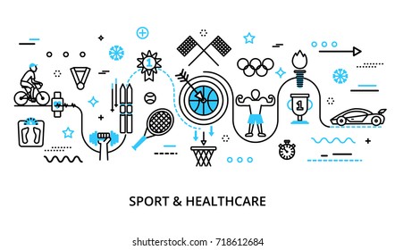 Modern flat thin line design vector illustration, concept of sport, healthy lifestyle and recreation, for graphic and web design