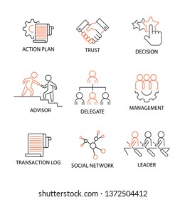 Modern Flat thin line Icon Set in Concept of Business and Human Management. Editable Stroke.