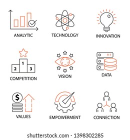 Modern Flat thin line Icon Set in Concept of Digital Transformation 