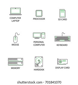 Modern Flat thin line Icon Set in Concept of Computer Peripheral. Editable Stroke.