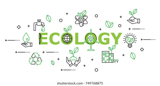 Modern Flat thin line Icon Set in Concept of Ecology. Editable Stroke.