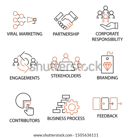 Modern Flat thin line Icon Set in Concept of Business and Marketing with word Viral,Partnership,Corporate
