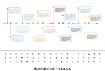 Modern flat timeline with milestones in pastel colours