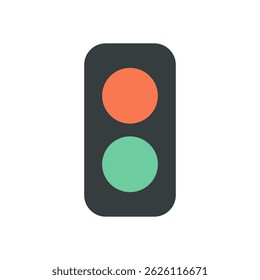 Modern Flat Traffic Light Icon with Red and Green Signals in Rounded Rectangle Design