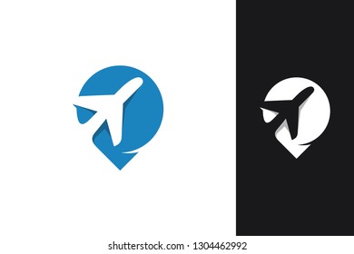 Modern Flat Travel Point With Plane  Logo design Concept