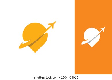 Modern Flat Travel Point With Plane  Logo design Concept