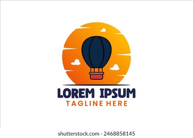 Modern Flat Unique balloon launch logo vintage with sunset background logo template illustration