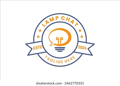 Modern Flat Unique bulb chat logo template and Minimalist lamp chat communication logo template design