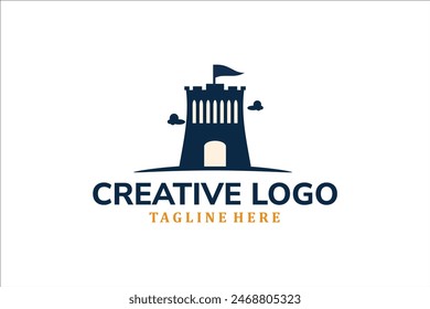 Modern Flat Unique castle logo vintage with sunset background logo template illustration design