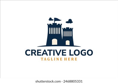 Modern Flat Unique castle logo vintage with sunset background logo template illustration design