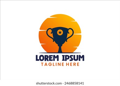 Vintage con el logotipo de la taza de campeón única plana moderna con la ilustración de Plantilla del logotipo del fondo del atardecer