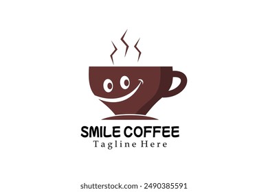 Modern Flat Unique coffee logo vintage con sonrisa emoticon logo Plantilla felicidad expresión