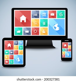 Modern flat user interface kit in computer, mobile, tablet template