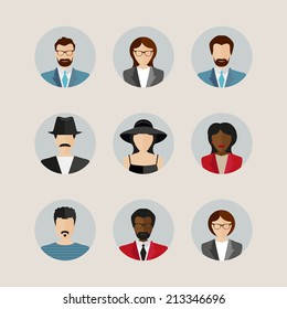Modern flat vector avatars. Male and female user icons 
