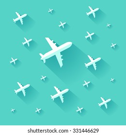 Modern flat vector background with airplanes and long shadows. Traveling concept. Good for web, mobile apps, infographics