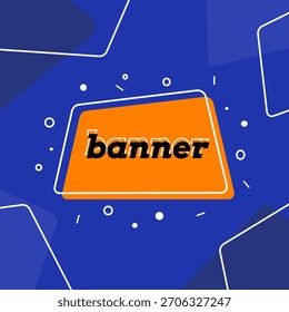 Modern flat vector banner template,bold orange speech shape,abstract white outline elements on blue background. Ideal for website headers,social media promotions,special offers,advertising.