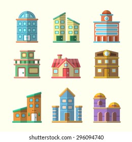 Modern flat vector buildings collection
