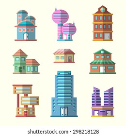 Modern flat vector buildings collection