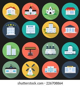 Modern flat vector buildings icon set