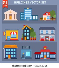 Modern  flat vector  buildings set. Colorful template for you design, web and mobile applications. 