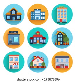 Modern flat vector buildings set. Colorful template for you design, web and mobile applications. 