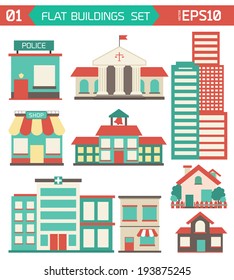 Modern flat vector buildings set. Colorful template for you design, web and mobile applications. 