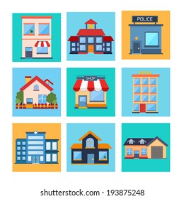 Modern flat vector buildings set. Colorful template for you design, web and mobile applications. 