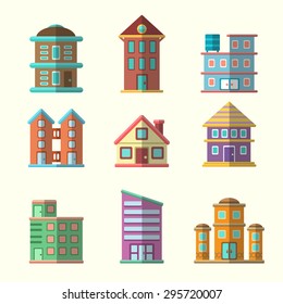 Modern flat vector buildings set