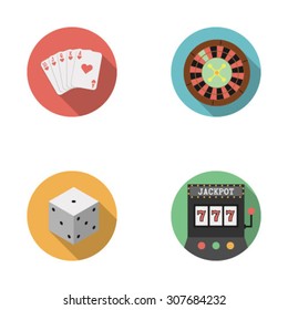 Modern flat vector casino game icons, symbols.