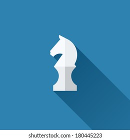 Modern flat vector chess knight icon with long shadow
