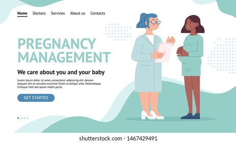 Modern flat vector concept digital illustration - a doctor communicates with a pregnant patient. 