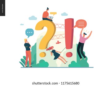 modern flat vector concept illustration of Frequently asked questions People around exclamation and question marks Question answer metaphor Creative web page design template