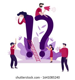 modern flat vector concept illustration of Frequently asked questions. People around exclamation and question marks. Question answer metaphor. Creative web page design template