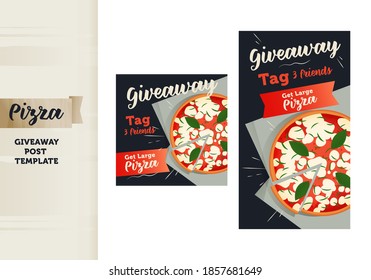 Modern Flat Vector Concept Illustrations. Social Media Template. Giveaway Post with Pizza. Website Banner. 