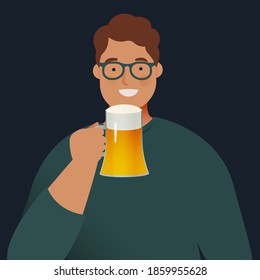 Modern Flat Vector Concept Illustrations. Social Media Ads. Happy Customer with Glass of Beer. Website Template.
