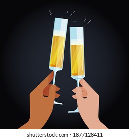 Modern Flat Vector Concept Illustrations. Social Media Ads with Hands Holding Glasses with Drinks. Celebration. Cheers. Poster Concept. Web Banner.