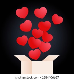 Modern Flat Vector Concept Illustrations. Social Media Ads with Open Box with Heart Shape Balloons. Celebration. Poster Concept. Web Banner.