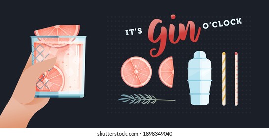 Modern Flat Vector Concept Illustrations. Hand Holding Cocktail. Funny Quote. Ingredients. Poster Concept. Web Banner. 