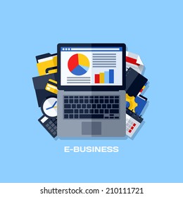 Modern flat vector concepts of e-business. Design elements set for websites, mobile apps and printed materials