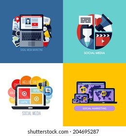 Modern flat vector concepts of social media marketing. Icons set for websites, mobile apps and printed materials