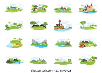 Diseños modernos de vectores planos de paisajes naturales 

